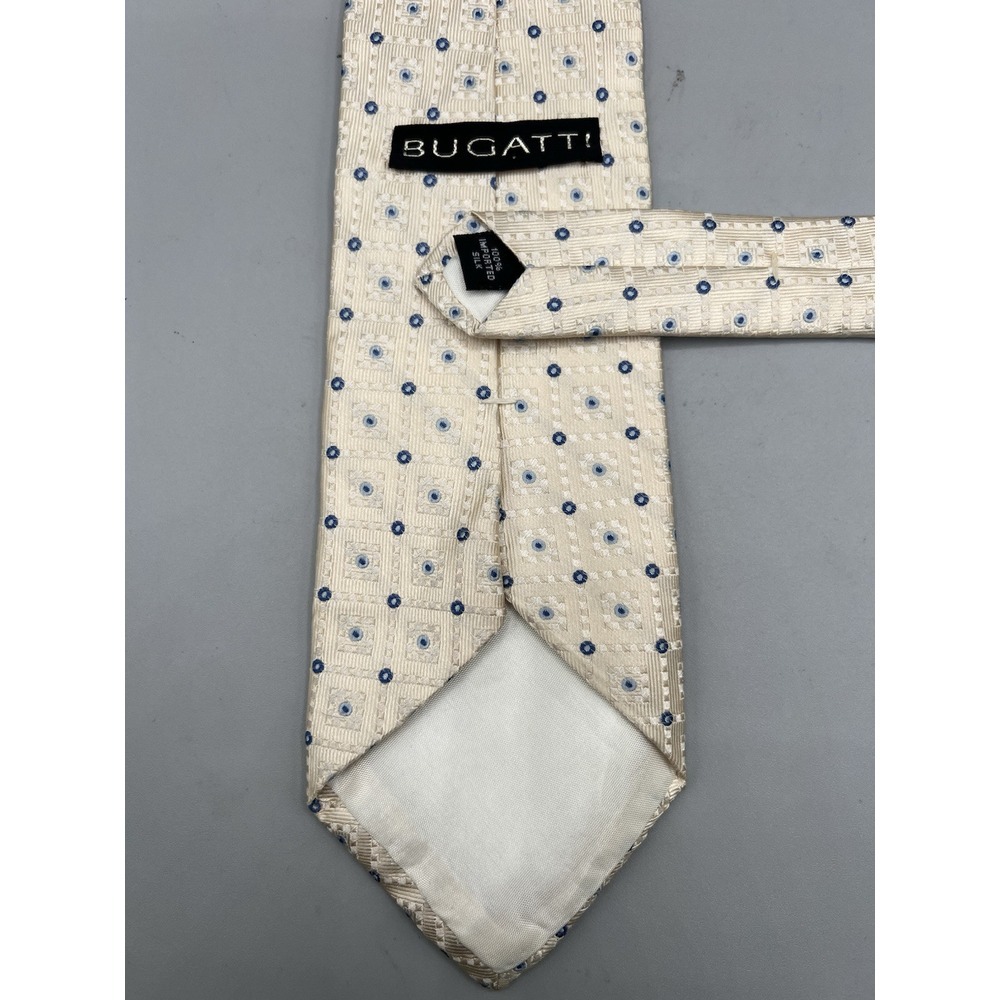 BUGATTI‎ 100% Silk Tie Men's 60" Long Beige Geometric Necktie USA - T6